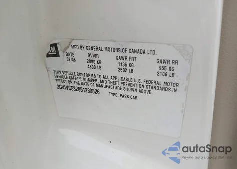 2005 Buick Lacrosse Cx z USA, uszkodzony, nr VIN 2G4WC532051283826